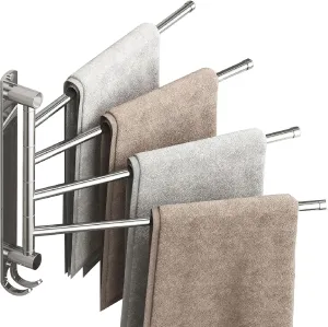 Swivel Towel Rack with Reinforced T-Joint, Thickened SUS304 Steel Rustproof Wall Mount，Towel Racks for Bathroom Wall Mounted，Suitable for Kitchen Towel Holder, Outdoor Towel Rack (4-Arms)