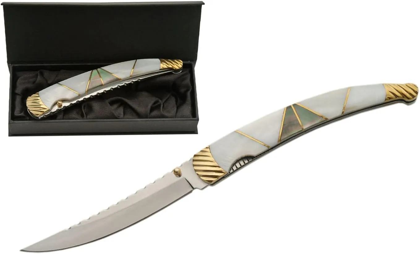 SZCO Supplies Mini Pocket Knife 4.75" Mother of Pearl Folding Knife - Stainless Steel Blade, Elegant Design Folding Knife with Gift Box