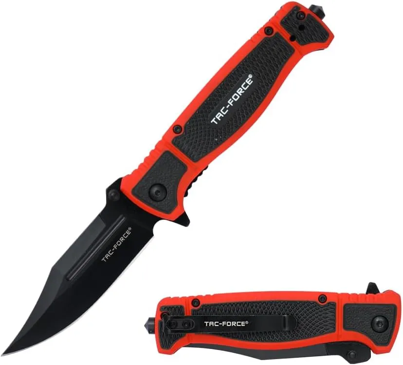 Tac-Force Pocket Folding Knife, 3.47" Clip Point Blade, 8.27" Overall Length, Glass Breaker, Red, Everyday Carry