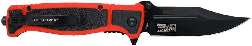 Tac-Force Pocket Folding Knife, 3.47" Clip Point Blade, 8.27" Overall Length, Glass Breaker, Red, Everyday Carry