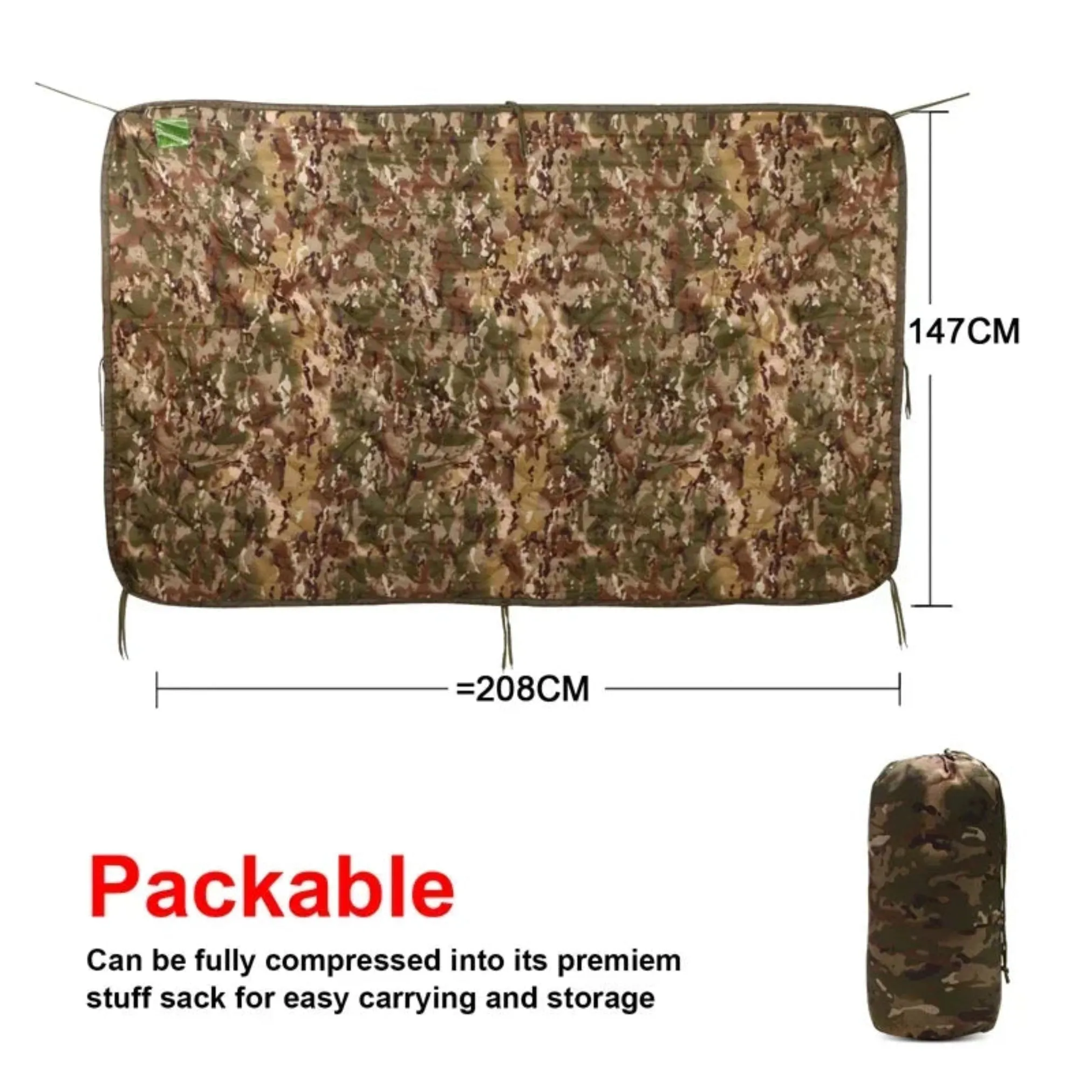 Tactical Army Poncho Liner Camouflage Blanke - Waterproof Camouflage Poncho, Quilted Blanket Cover Suitable for Camping, Shooting, Hunting