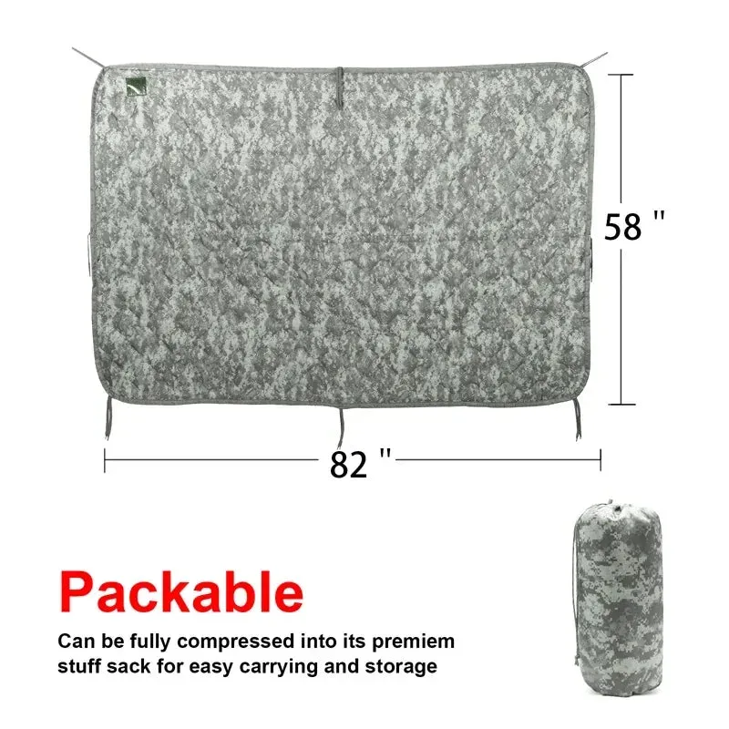 Tactical Army Poncho Liner Camouflage Blanke - Waterproof Camouflage Poncho, Quilted Blanket Cover Suitable for Camping, Shooting, Hunting