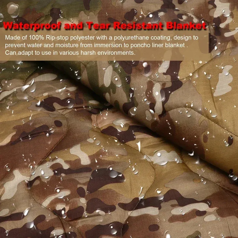 Tactical Army Poncho Liner Camouflage Blanke - Waterproof Camouflage Poncho, Quilted Blanket Cover Suitable for Camping, Shooting, Hunting