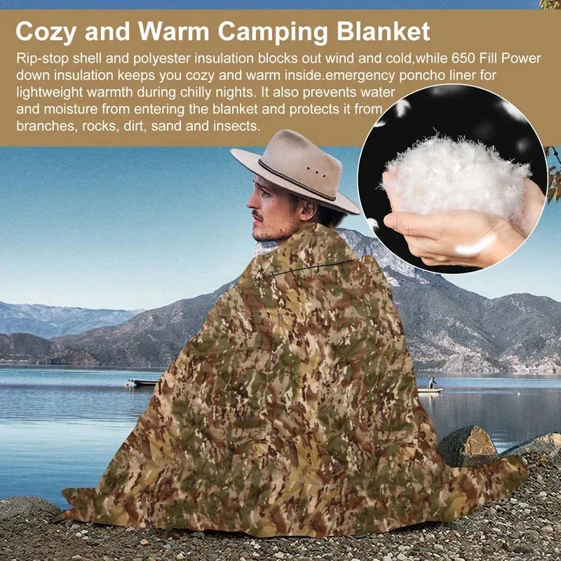 Tactical Army Poncho Liner Camouflage Blanke - Waterproof Camouflage Poncho, Quilted Blanket Cover Suitable for Camping, Shooting, Hunting