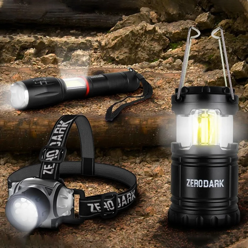 Tactical Set: Flashlight, Headlamp Lantern Complete product line and ZeroDark Global reach 3-Piece