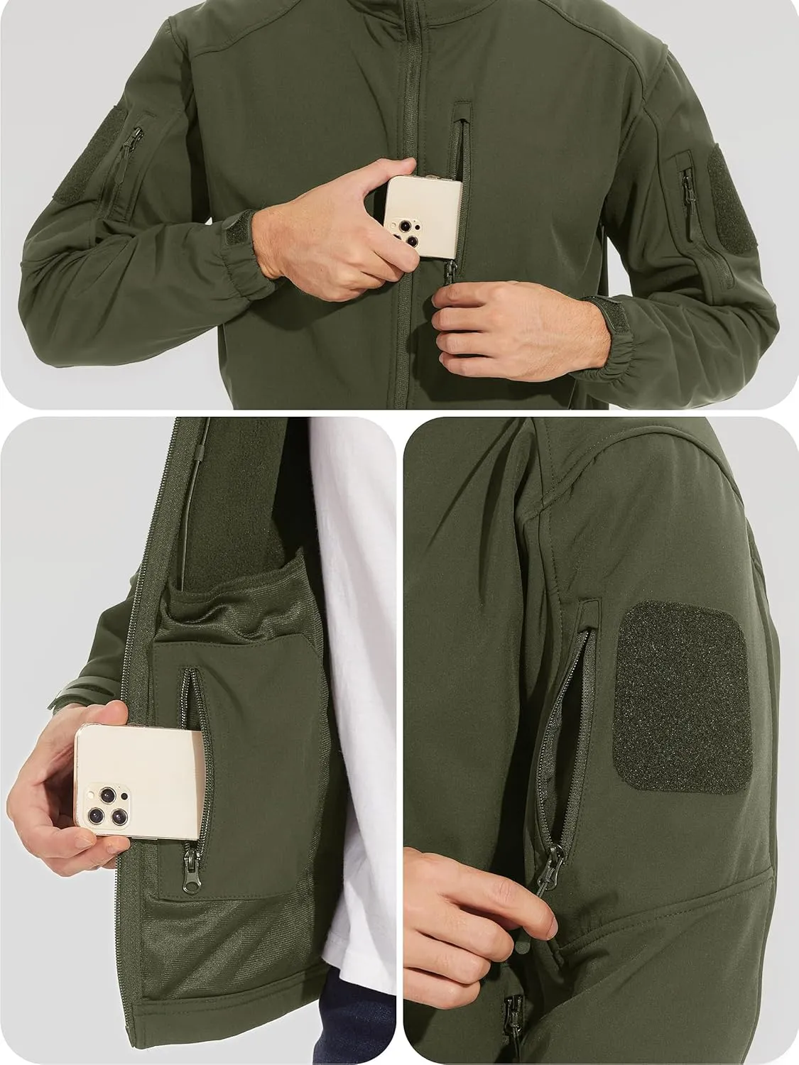 TACVASEN Men's Tactical Jacket with Hood Water Resistant Special Ops Military Softshell Coat