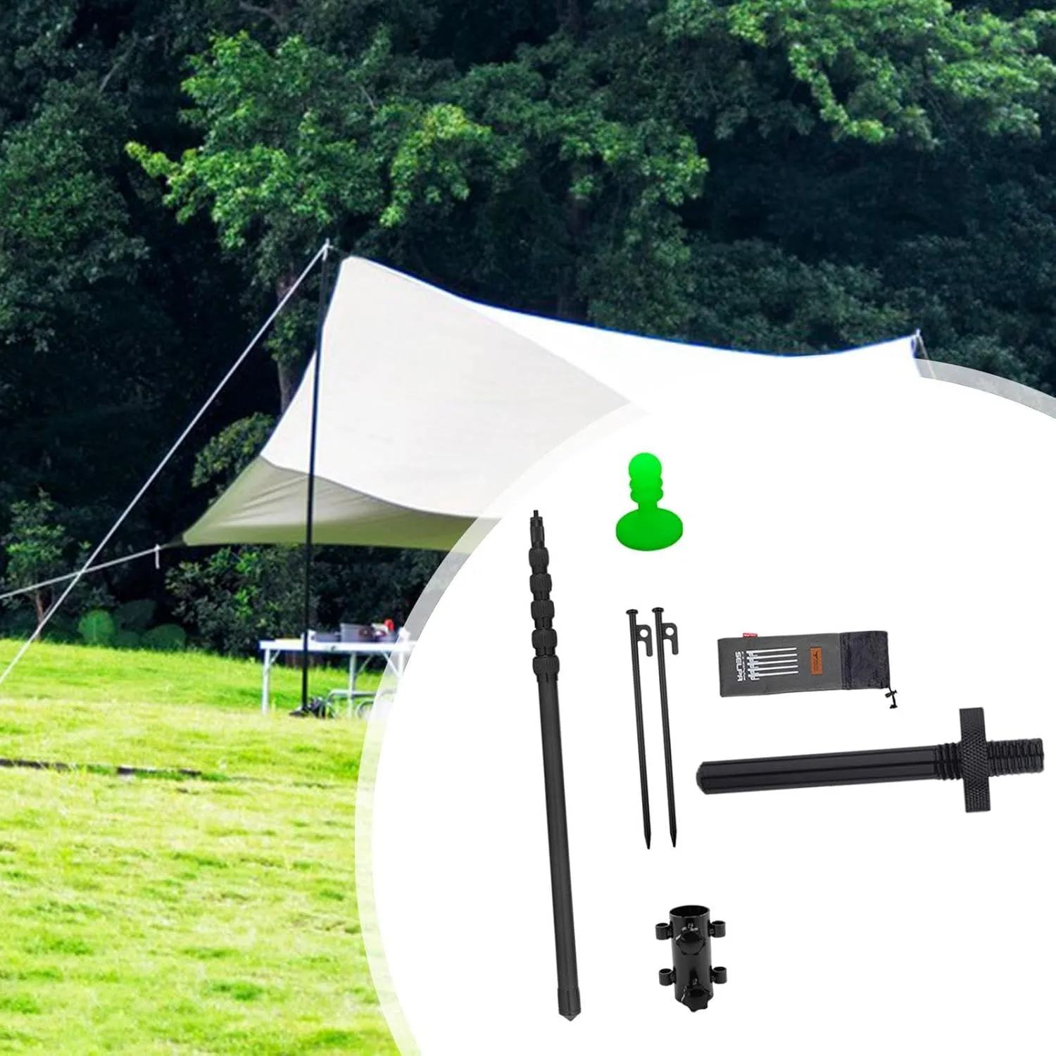 Tarp Pole Awning Pole Retractable Adjustable with Protection Cap Canopy Pole Tent Pole for Hiking Backyard Backpacking Patio