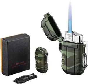 TARVIT Waterproof Windproof Lighter ，Waterproof Torch Lighter Cigar lighters Refillable Adjustable Lighters for Camping Accessories Hiking (Without Gas) (Color : Green)