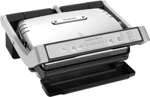 Tefal GC707D OptiGrill Deluxe Contact Grill | Perfect Grill Results | 6 Intelligent Programs | Thaw Function | 5 Cooking Levels | Manual Program | Dishwasher-Safe Plates | Black/Stainless