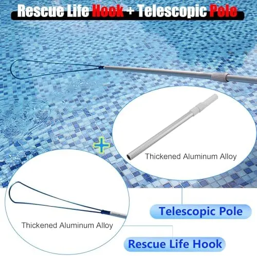 Telescopic Pool Safety Hook,Adjustable Rescue Pole for Emergency Water Rescue,Durable Aluminum Life Saver for Swimming Pools and Lakes