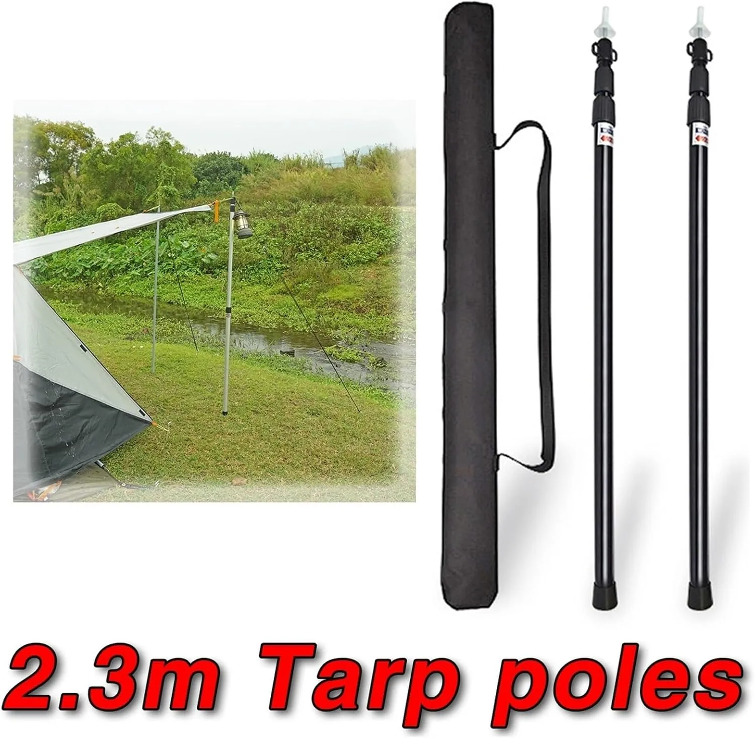 Tent Pole Support Frames Kit Outdoor Support， Thicken Aluminum Alloy Tent Pole Adjustable Tent Support Rods Beach Shelter Tarp Awning Pole Poles for Camping Hiking Tent Warterproof Sail(Black)