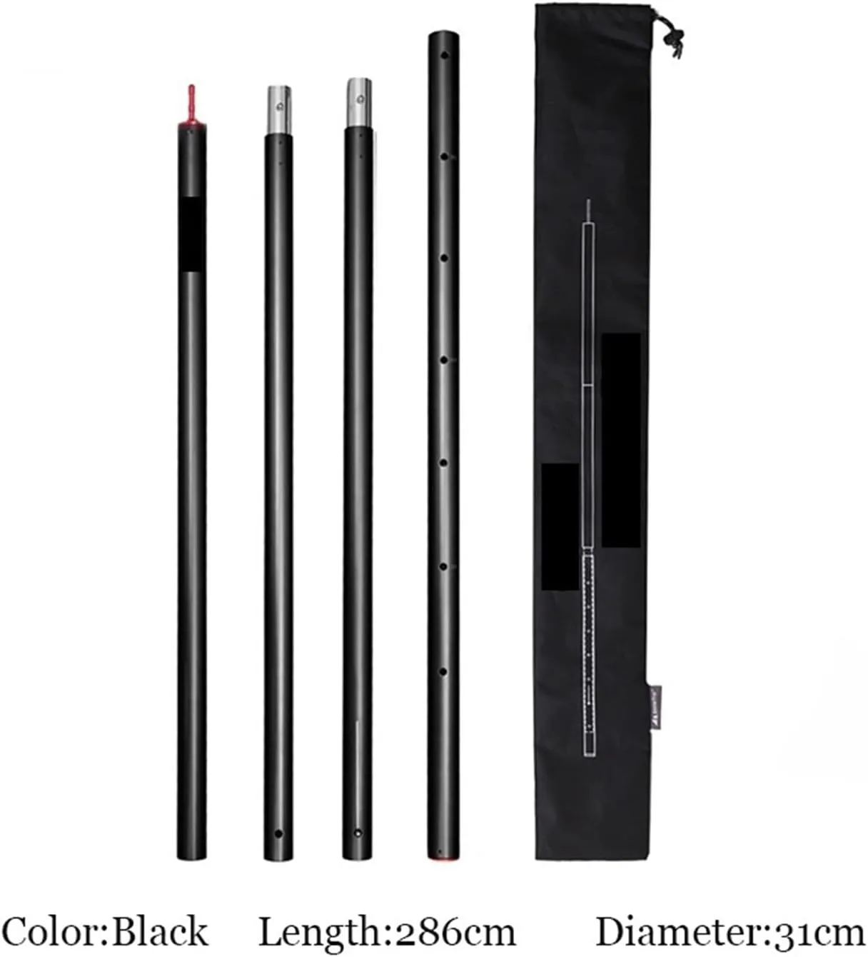 Tent Pole Support Frames Kit Outdoor Support， Thicken Aluminum Alloy Tent Pole Adjustable Tent Support Rods Beach Shelter Tarp Awning Pole Poles for Camping Hiking Tent Warterproof Sail(Black)