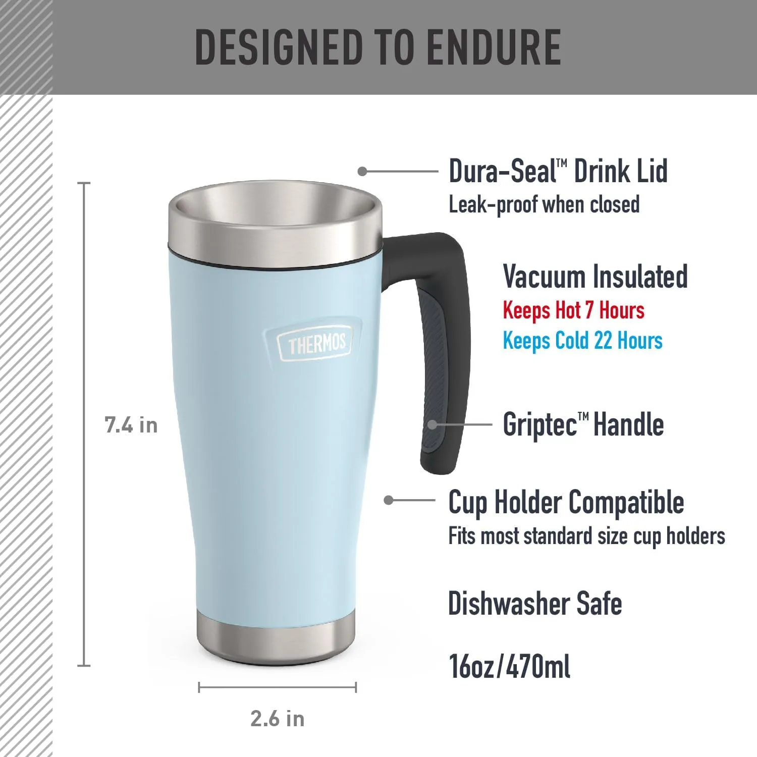 THERMOS ICON SERIES, Stainless Steel Mug, Glacier, 16 oz