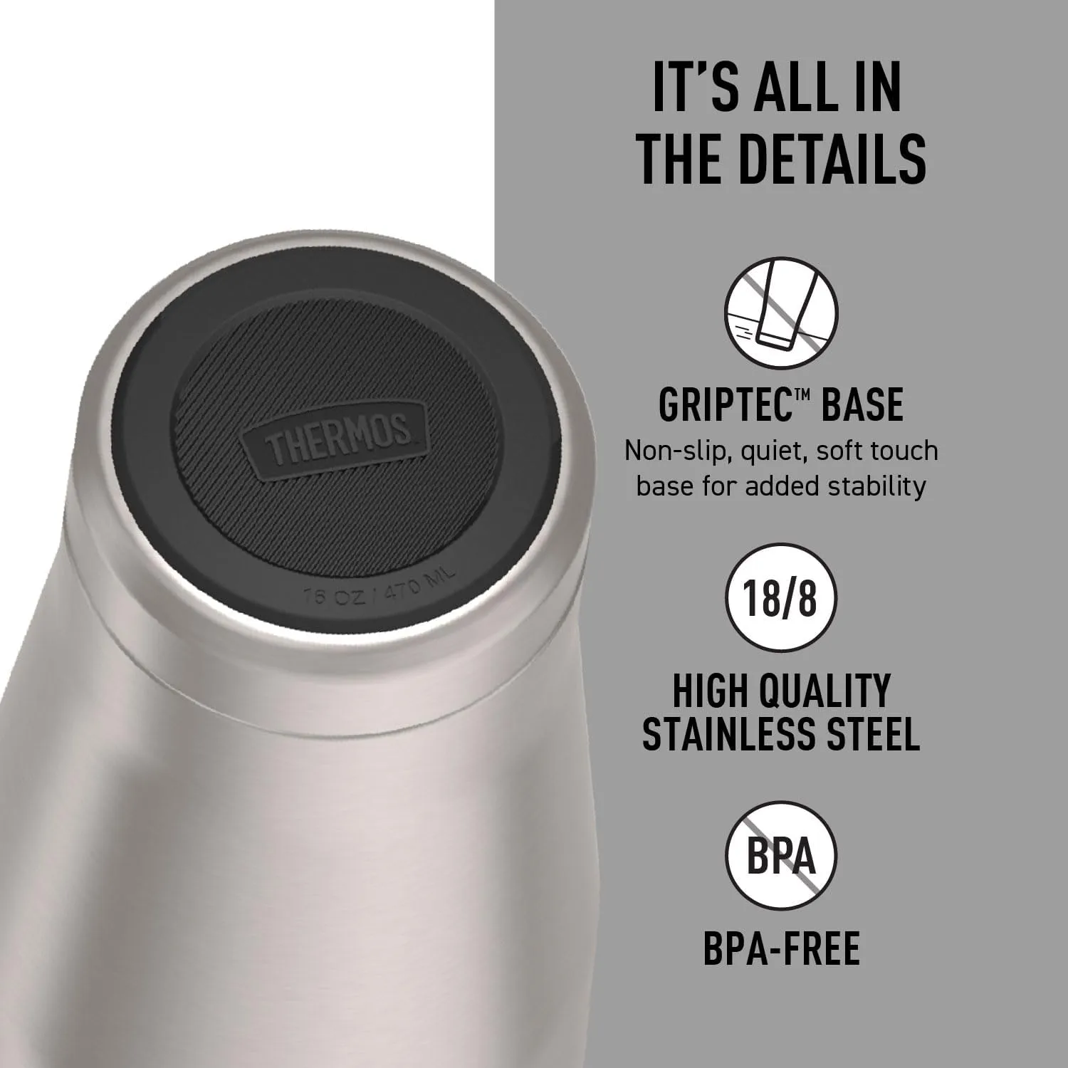 THERMOS ICON SERIES, Stainless Steel Mug, Matte Stainless Steel, 16 oz