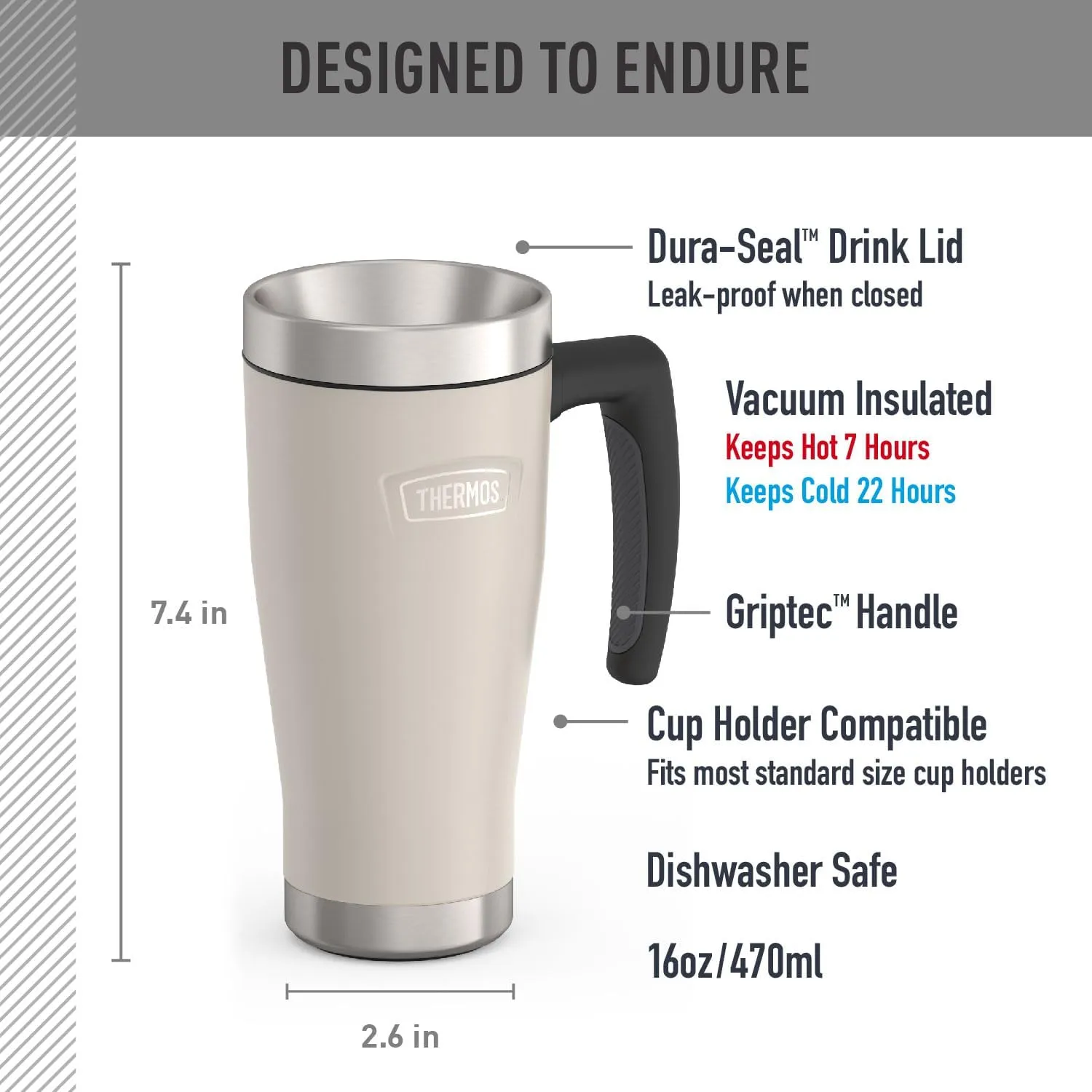 THERMOS ICON SERIES, Stainless Steel Mug, Sandstone, 16 oz