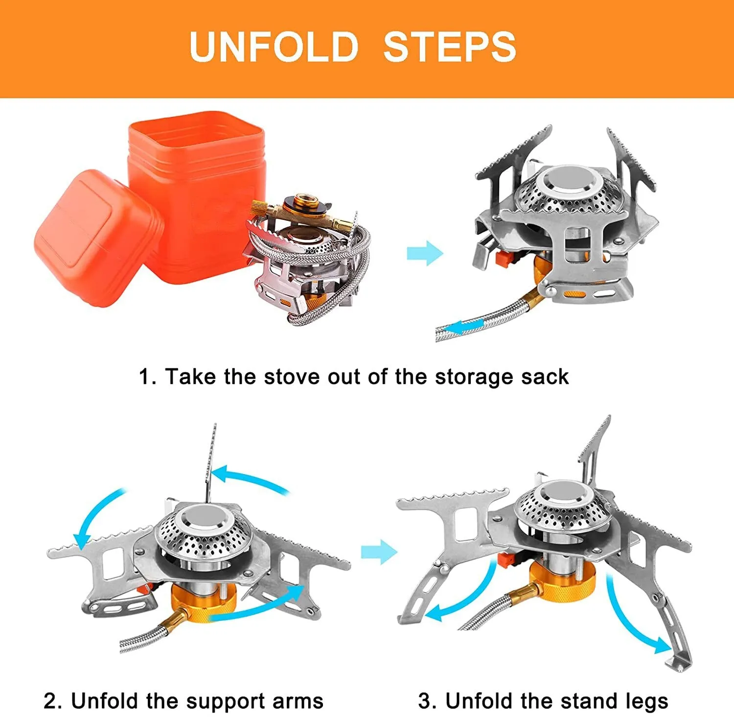 Three Head Foldable Gas Stove Mini Outdoor Windproof Gas Burner with Gas Tank Adapter
