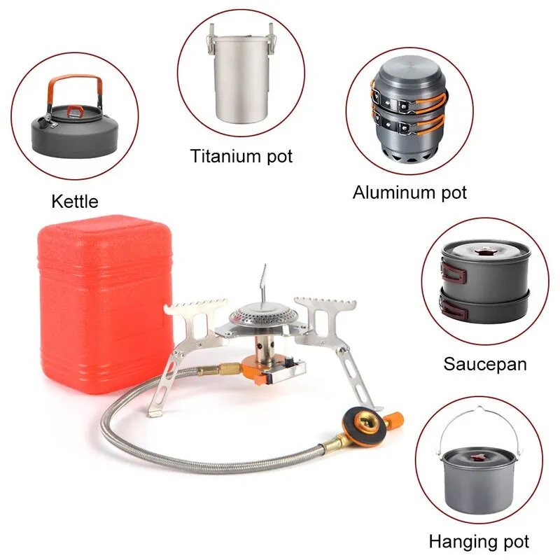 Three Head Foldable Gas Stove Mini Outdoor Windproof Gas Burner with Gas Tank Adapter
