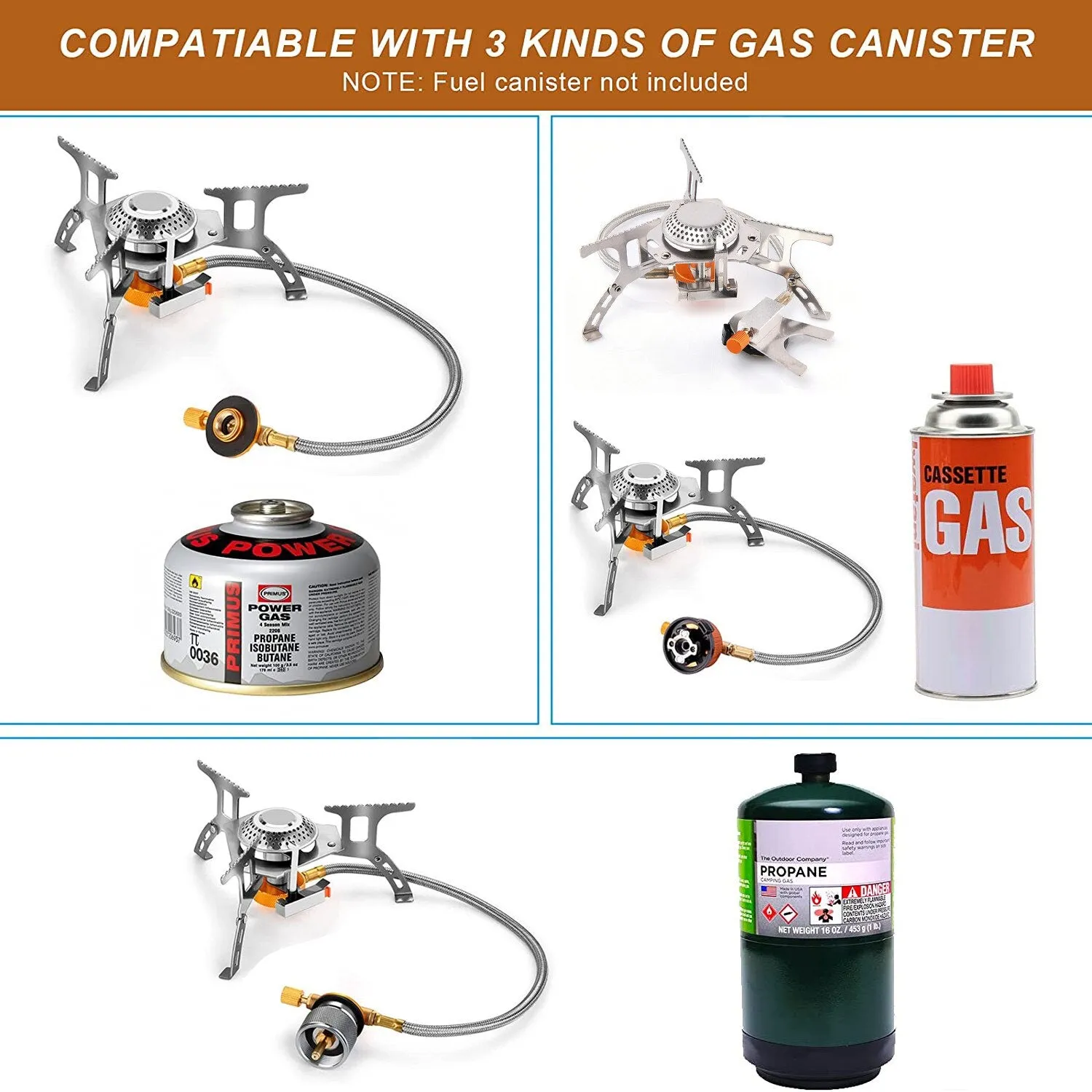 Three Head Foldable Gas Stove Mini Outdoor Windproof Gas Burner with Gas Tank Adapter