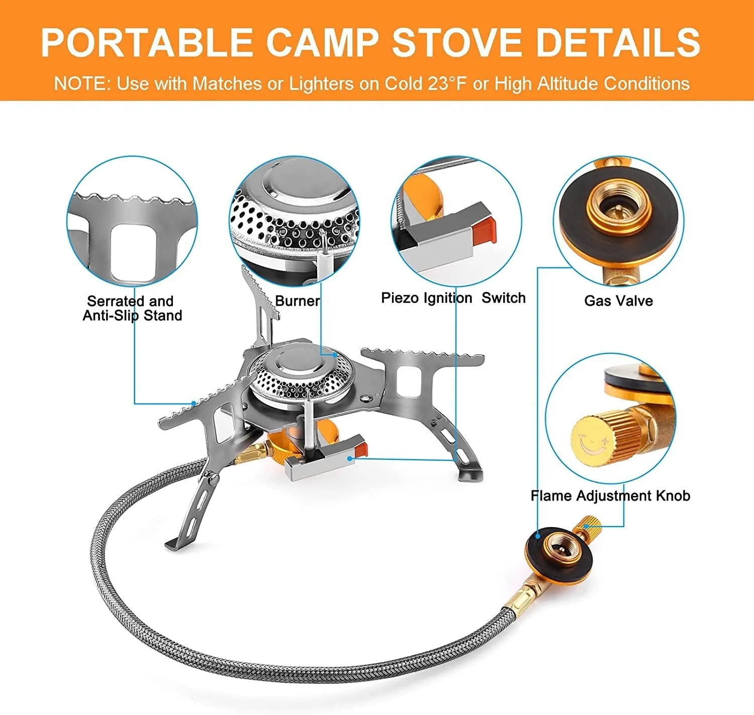Three Head Foldable Gas Stove Mini Outdoor Windproof Gas Burner with Gas Tank Adapter