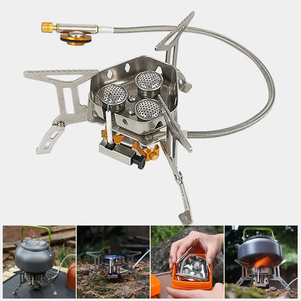 Three Head Foldable Gas Stove Mini Outdoor Windproof Gas Burner with Gas Tank Adapter