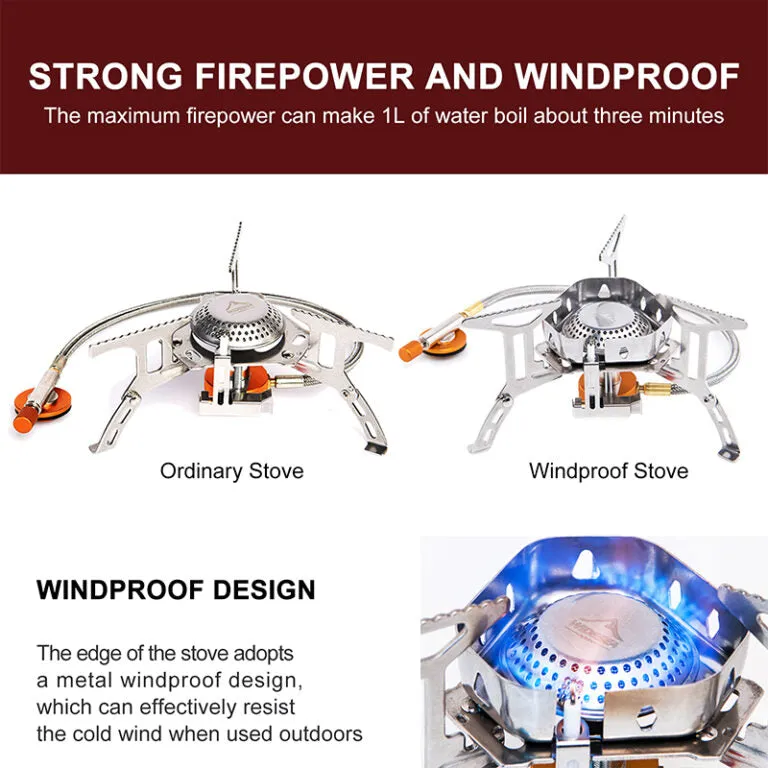 Three Head Foldable Gas Stove Mini Outdoor Windproof Gas Burner with Gas Tank Adapter