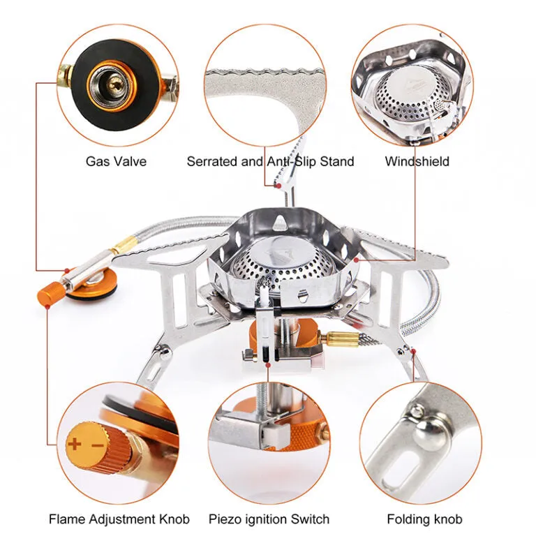 Three Head Foldable Gas Stove Mini Outdoor Windproof Gas Burner with Gas Tank Adapter