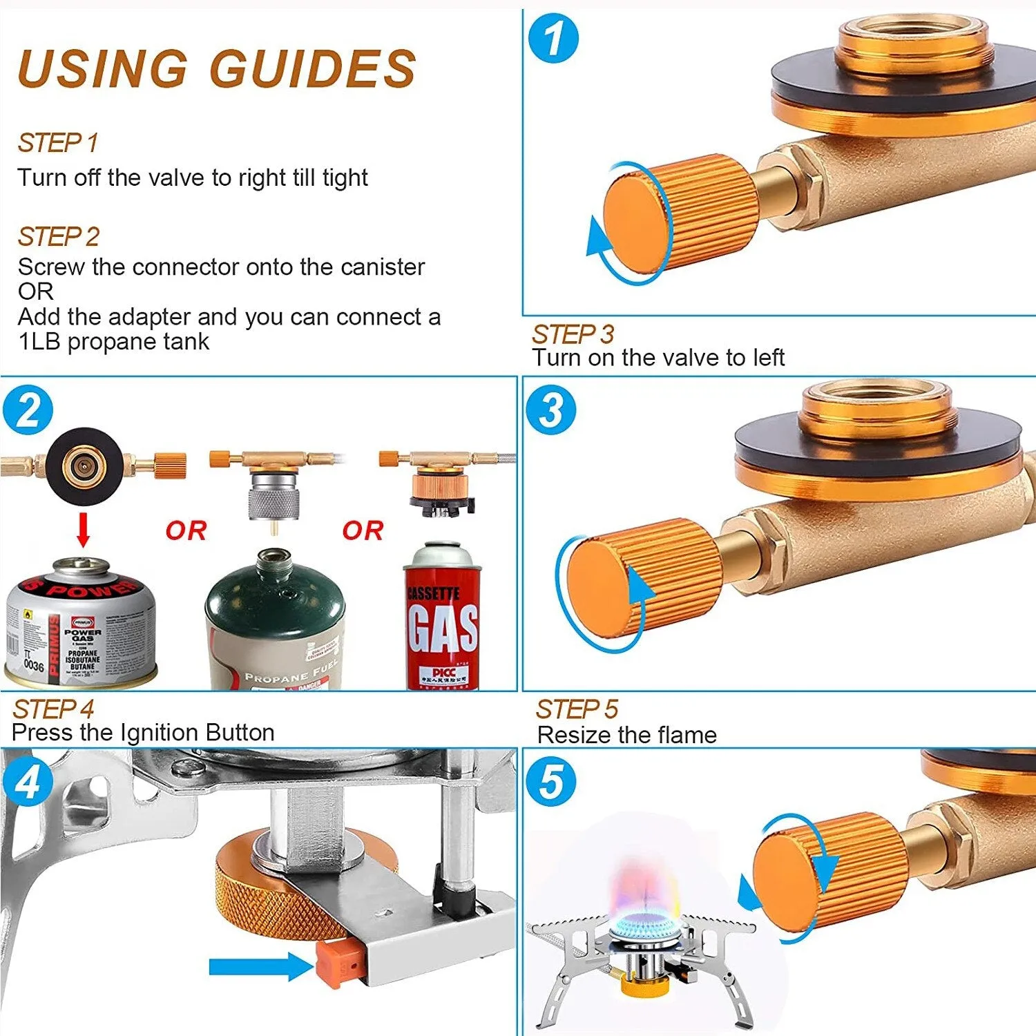 Three Head Foldable Gas Stove Mini Outdoor Windproof Gas Burner with Gas Tank Adapter