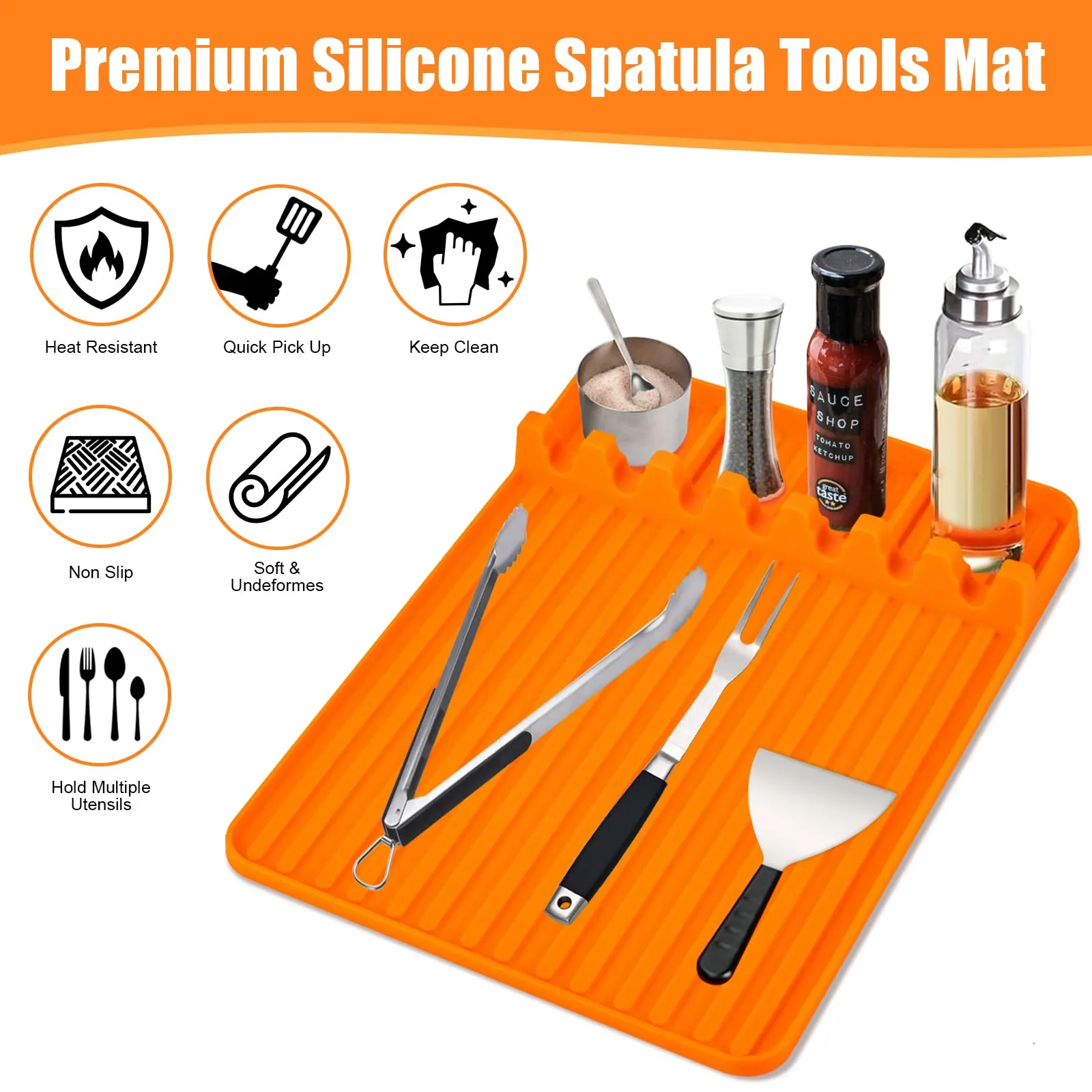 TIKNIK Griddle Tools Mat for Blackstone Griddle Accessories Set, Silicone Griddle Mat for Blackstone, Silicone Grill Mat for Spatula Mat Outdoor BBQ Grill, Grill Side Shelf Mat for Kitchen Counter