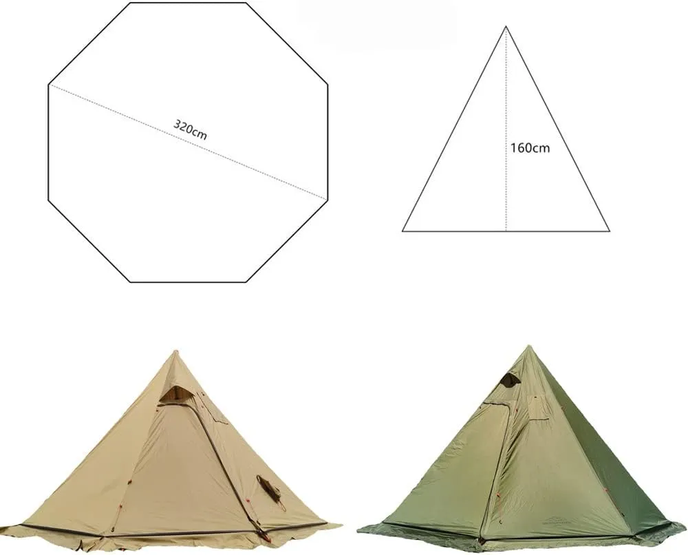 Tipi Hot Tent with Fire Retardant Stove Jack for Flue Pipes, 2~3 Person, Lightweight, Teepee Tents for Family Team Outdoor Backpacking Camping Hiking