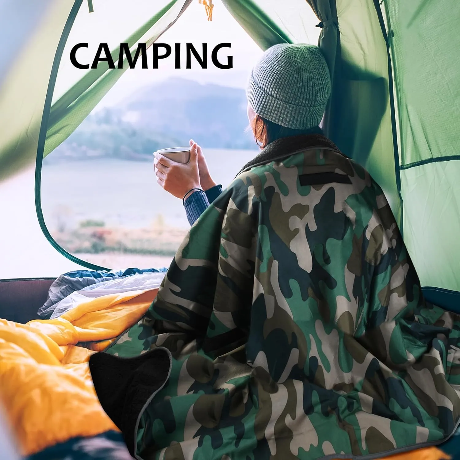 Tirrinia Outdoors Waterproof Camping Blanket,Sherpa Fleece Warm Windproof Soccer Stadium Blanket for Car Football Beach Concerts,51''X 59''