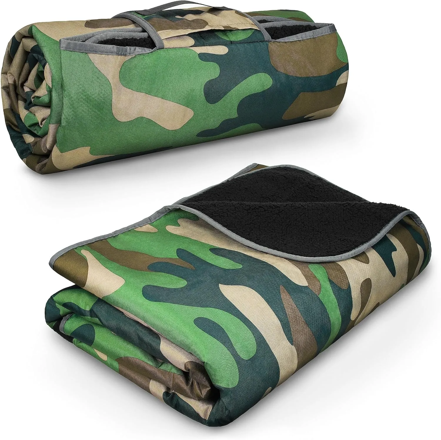 Tirrinia Waterproof Outdoor Blanket with Sherpa Lining, Windproof Triple Layers Warm Comfy Foldable for Camping Stadium, Sports, Picnic, Grass, Concert, Pet, Travel, Emergency Car Blanket CAMO