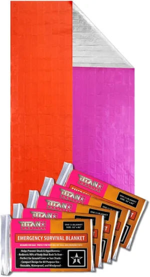 TITAN Survival - Mylar Survival Blankets 5 Pack - 90% Heat Retention & Waterproof Design - Emergency Blanket Cold Weather Protection & Survival Kits - Durable Space Blanket for Outdoor Use