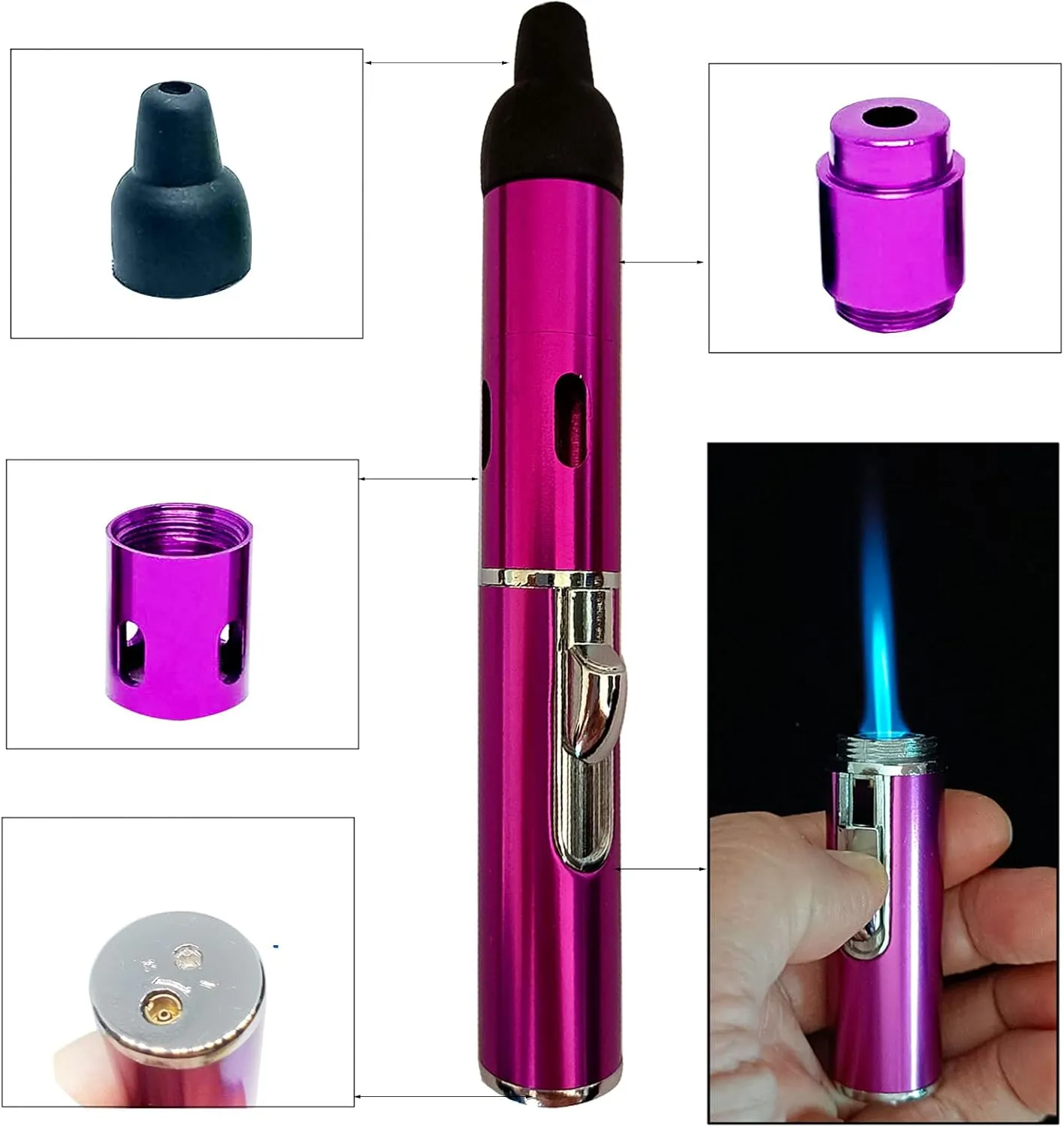 Torch Butane Lighters,Lighter Refillable Butane Fuel Soft Flame Adjustable Pen Torch Windproof Lighters, 2 Pack Purple(Gas Not Included)