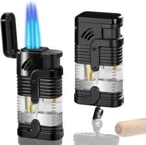 Torch Lighter 2 Pack Triple Jet Flame Butane Lighter Refillable Windproof Lighters Adjustable Flame Jet Lighter - Butane Not Included (2 Pack Black)