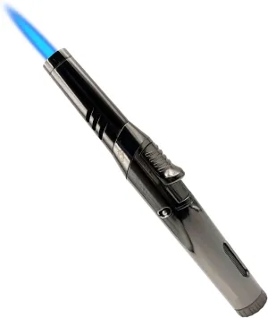 Torch Lighter Adjustable Lockable Jet Flame Lighter, Refillable Long Pen Lighter with Gas Window for Candle Camping (Butane Not Included)(Black)