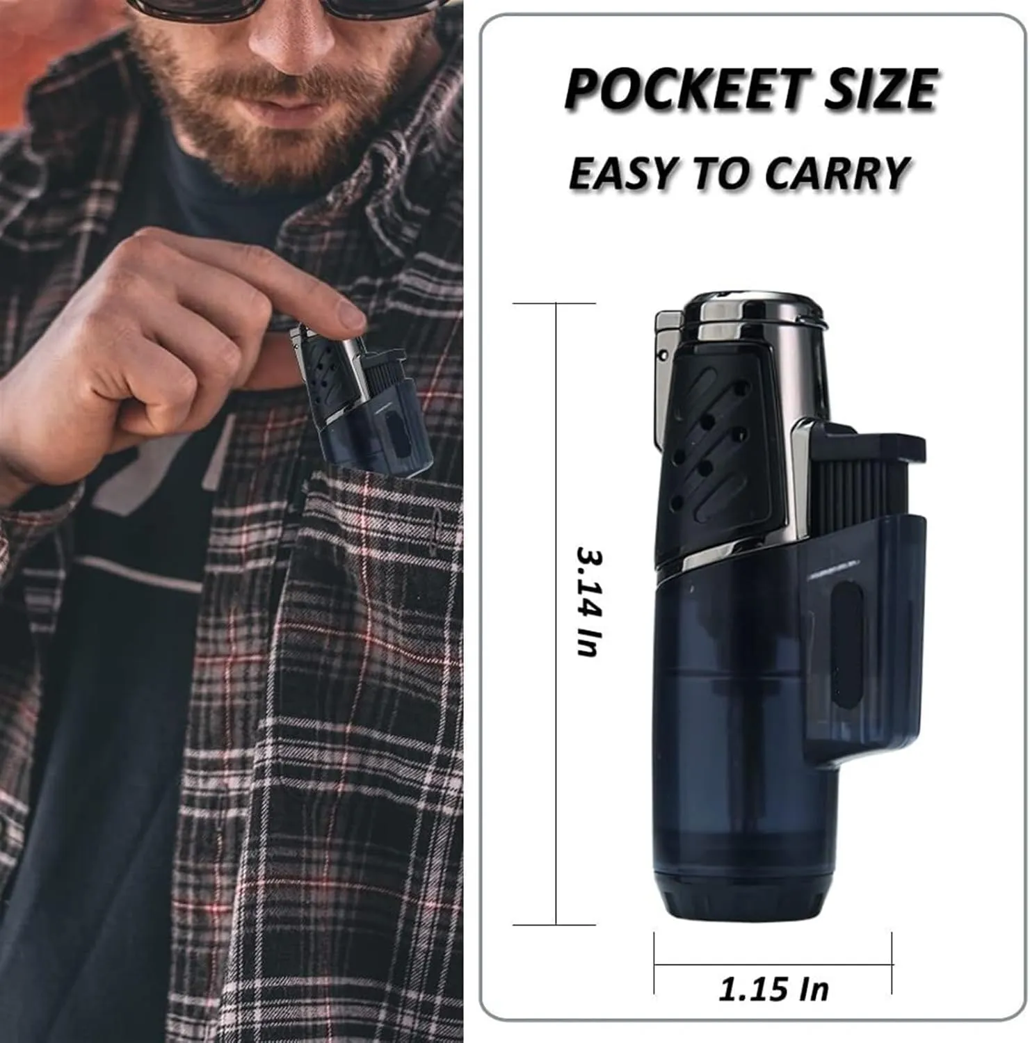 Torch Lighter, Butane Lighter Windproof Turbine High Fire Butane Refillable Lighter Large Butane Gas Canister (Butane Not Included)(Yellow)
