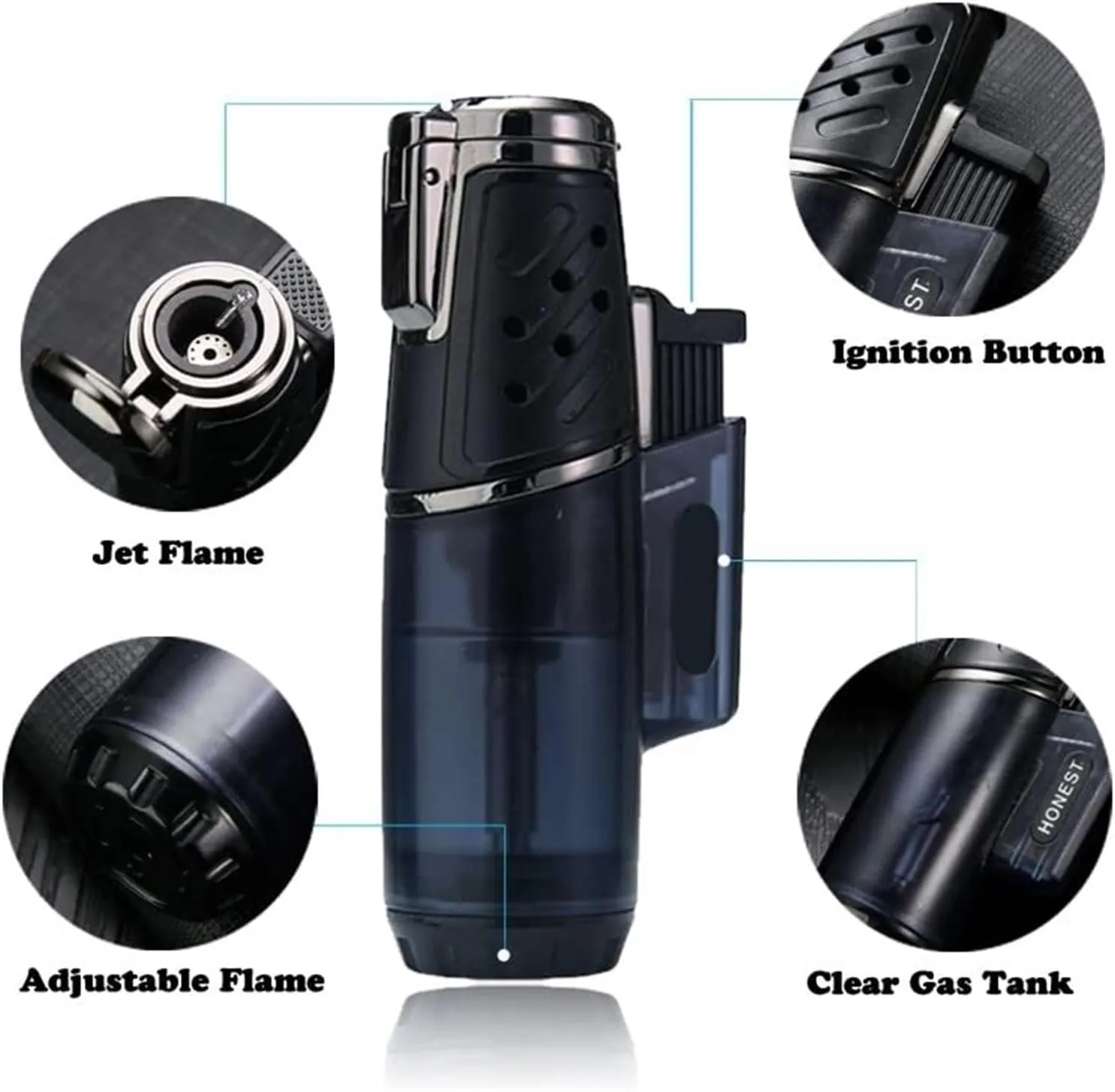 Torch Lighter, Butane Lighter Windproof Turbine High Fire Butane Refillable Lighter Large Butane Gas Canister (Butane Not Included)(Yellow)