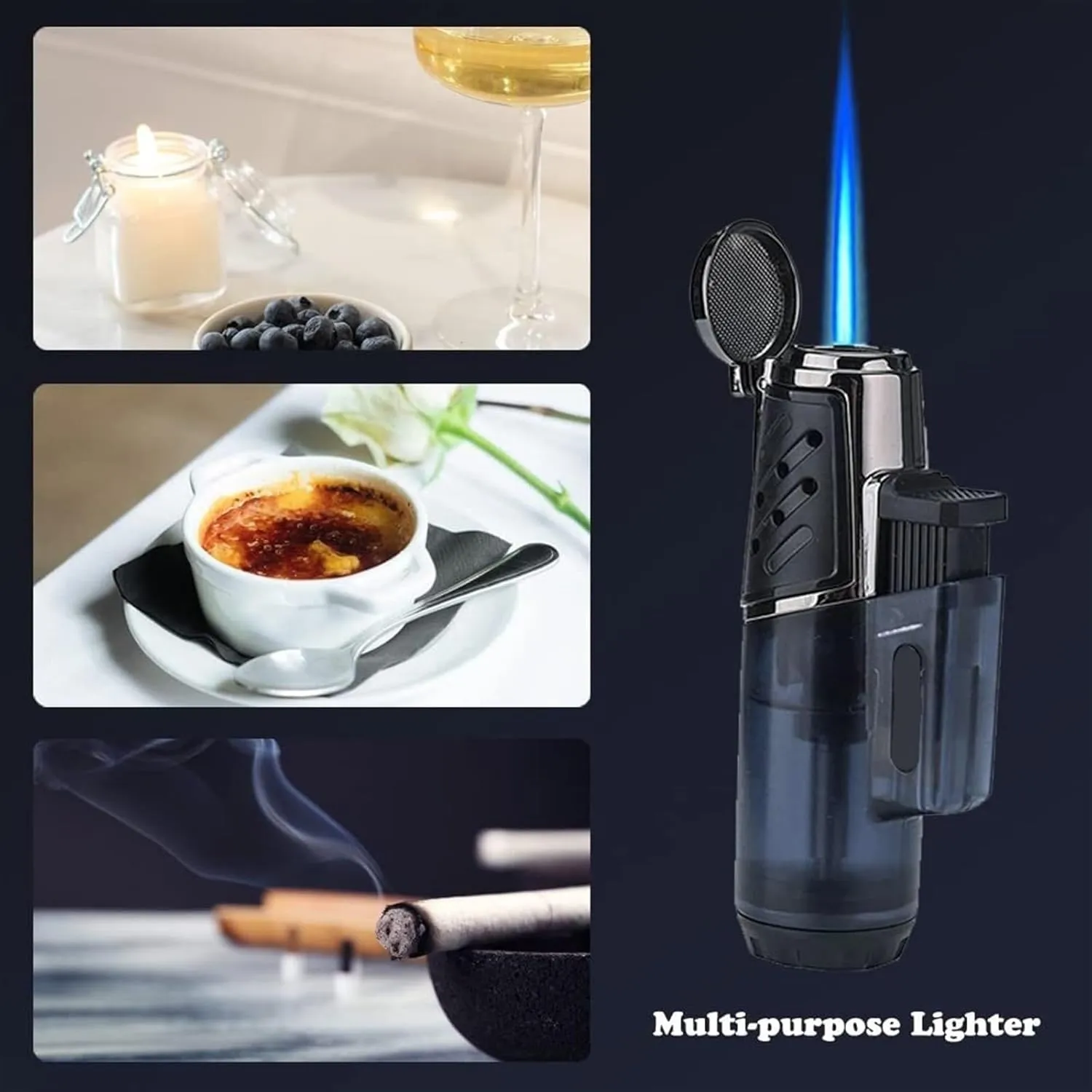 Torch Lighter, Butane Lighter Windproof Turbine High Fire Butane Refillable Lighter Large Butane Gas Canister (Butane Not Included)(Yellow)