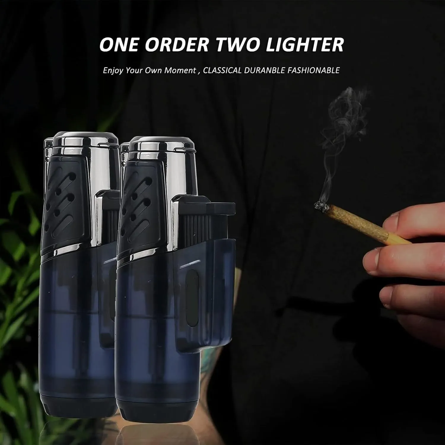 Torch Lighter, Butane Lighter Windproof Turbine High Fire Butane Refillable Lighter Large Butane Gas Canister (Butane Not Included)(Yellow)