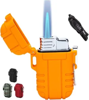 Torch Lighter, Refillable Mini Butane Lighter with Safety Lock, Waterproof and Windproof Gas Lighter, Adjustable Jet Flame Lighter, Blue (Butane Not Included)(Orange)