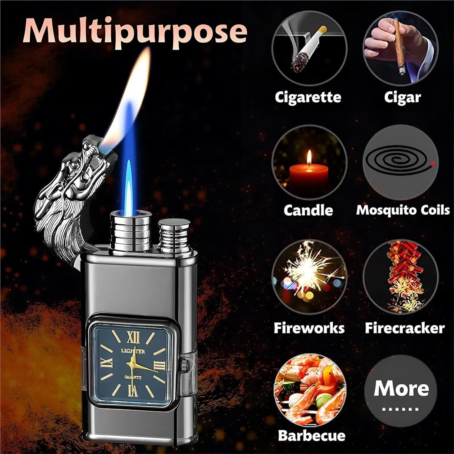 Torch Lighter, Stylish and Cool Dual Flame Dragon Lighter, Windproof with Visible Fuel Tank, Refillable Butane Gas Lighter, for Boyfriend and Girlfriend (Butane Not Included)(Black)