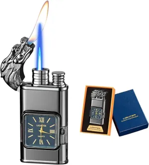 Torch Lighter, Stylish and Cool Dual Flame Dragon Lighter, Windproof with Visible Fuel Tank, Refillable Butane Gas Lighter, for Boyfriend and Girlfriend (Butane Not Included)(Black)