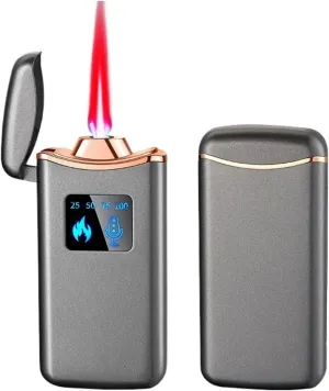 Torch lighter, voice-activated butane gas lighter, 4 ignition modes, intelligent induction windproof lighter, transparent visible gas window lighter, portable metal lighter (without gas)(Black)