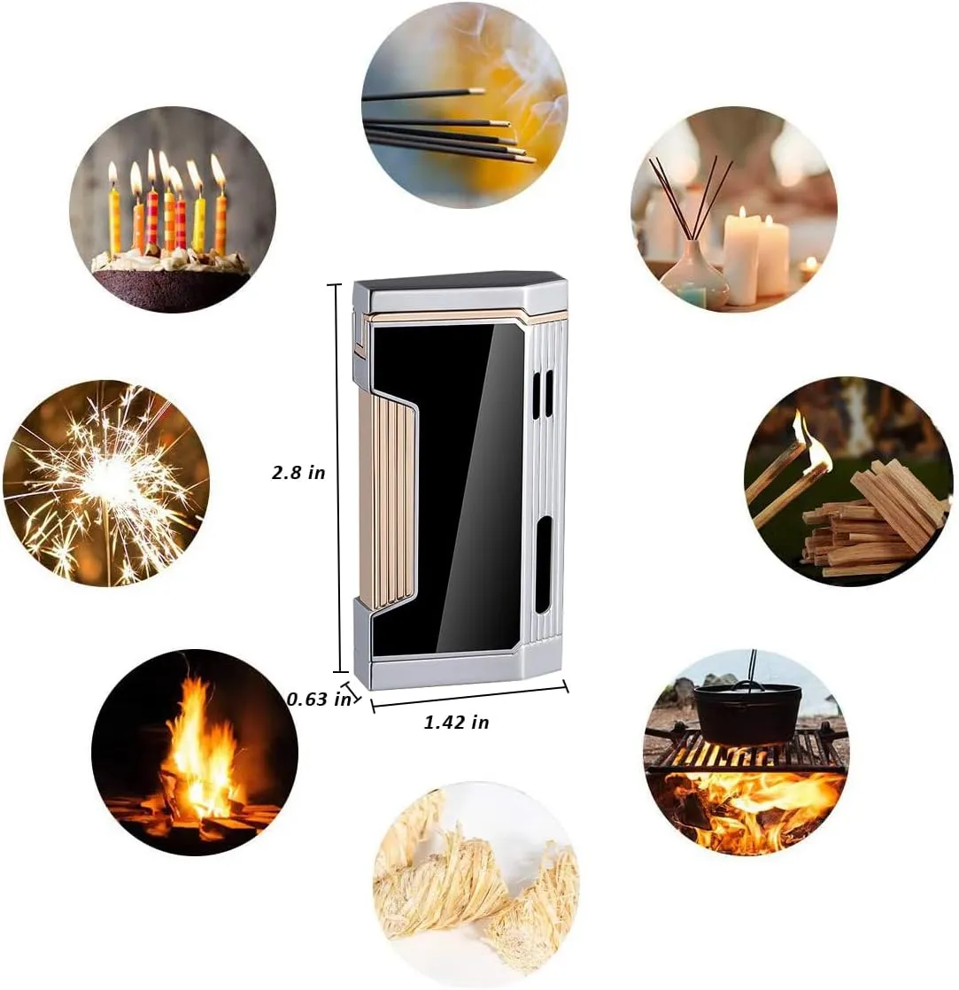 Torch Lighters Double Jet Flame Refillable Butane Lighter with Visible Window Adjustable Lighter Side Ignition Cool Idea Gift for Men & Women (Red)