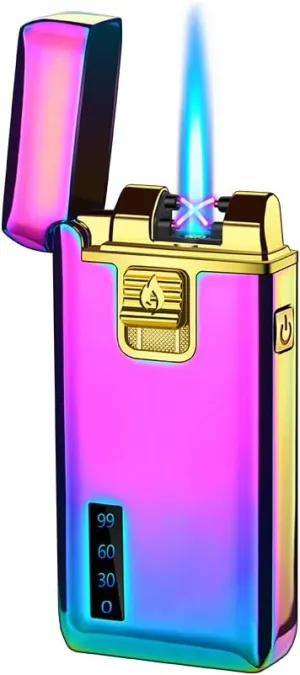 Torch Lighters Dual Arc Lighter 2 in 1 Jet Flame Butane Lighter Electric Lighter USB Rechargeable Lighter Windproof Infinity Lighter Battery Indicator for Camping Indoor (Colorful)