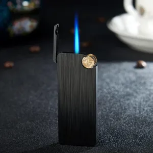 Torch Wheel Metal Flint Lighter Gas Lighter Butane Turbo Jet Lighter Cigar Butane Lighter Cigarette Windproof Lighter Tool Men (Color : Black)