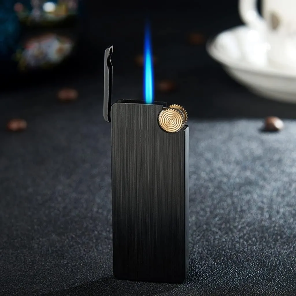 Torch Wheel Metal Flint Lighter Gas Lighter Butane Turbo Jet Lighter Cigar Butane Lighter Cigarette Windproof Lighter Tool Men (Color : Black)