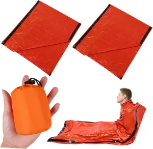 Totority Portable 2 Pack Survival Sleeping Bags Thermal Windproof Warm Insulated for Emergency Camping