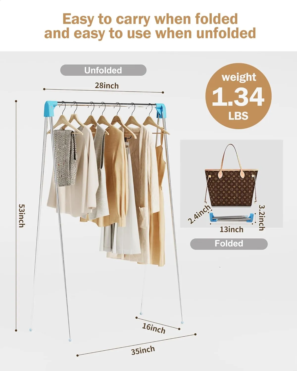 Travel Garment Rack,Portable and Foldable，Folding Clothes Rack for Dance,Travel,Camping, Drying,RV, Indoor,Outdoor. A Collapsible Mini Clothing Rack.