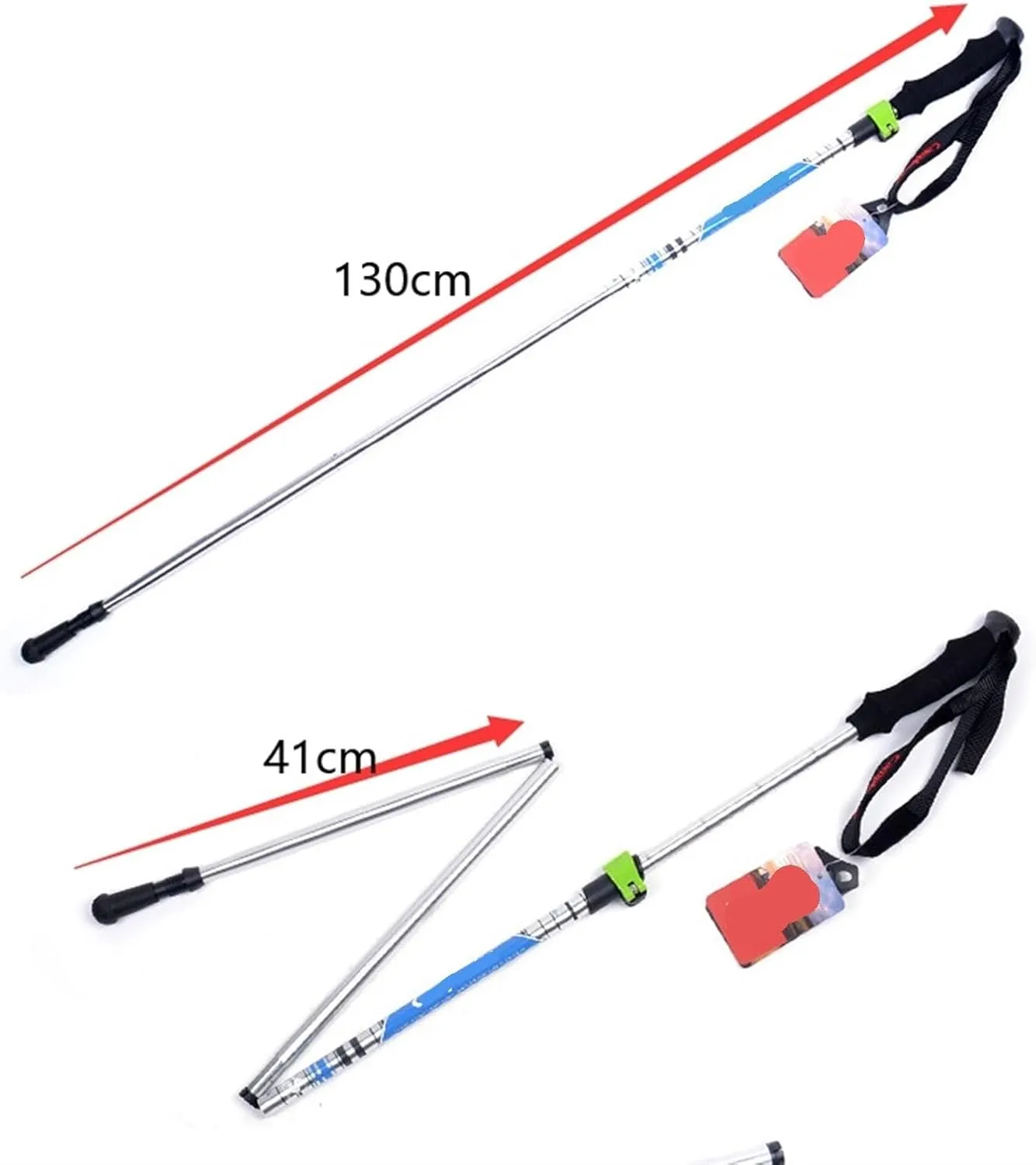 Travel Trekking Pole Folding Trekking Hiking Poles Strong Walking Stick Lightweight Aluminum Alloy for Camping Outdoor Activities(Silver)